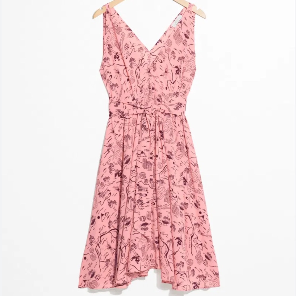 & Other Stories Pink Map Print Midi Dress